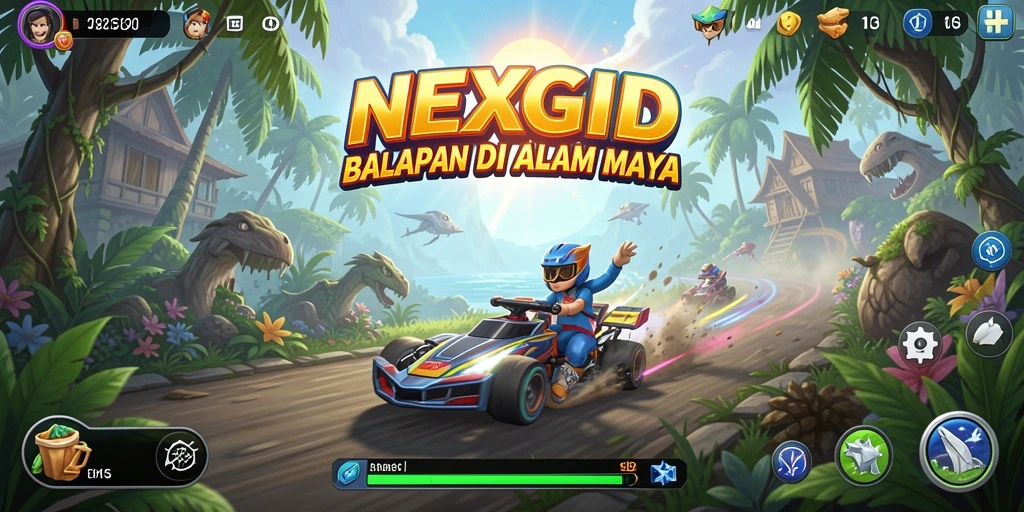Tampilan gameplay memukau di NEXGID dengan mobil balap dalam aksi.