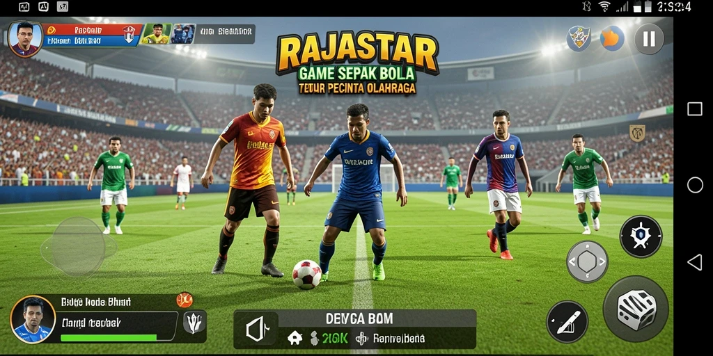 Tangkapan layar RAJASTAR menunjukkan aksi sepak bola yang intens dan grafis yang menakjubkan.
